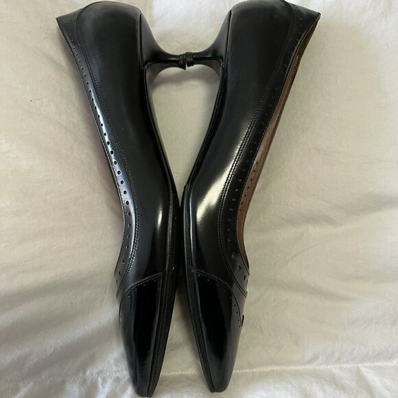 Black Tabitha Simmons Black Leather Kitten Heels~ Size 37. Wingtips - Picture 6 of 8